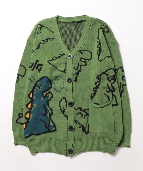 Burner(バーナー)の「【BURNER Recommend Select】落書き恐竜イラスト カーディガン oku-tops-734512613842-38 U(カーディガン/ボレロ・メンズ・グリーン/ブラック/ホワイト・L/M/X-LARGE/XX-LARGE)」の6枚目の写真