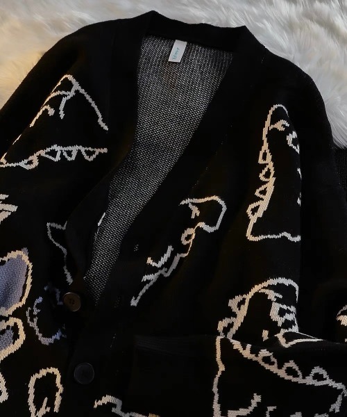 Burner(バーナー)の「【BURNER Recommend Select】落書き恐竜イラスト カーディガン oku-tops-734512613842-38 U(カーディガン/ボレロ・メンズ・グリーン/ブラック/ホワイト・L/M/X-LARGE/XX-LARGE)」の13枚目の写真