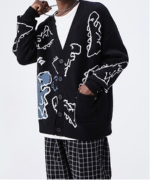 Burner(バーナー)の「【BURNER Recommend Select】落書き恐竜イラスト カーディガン oku-tops-734512613842-38 U(カーディガン/ボレロ・メンズ・グリーン/ブラック/ホワイト・L/M/X-LARGE/XX-LARGE)」の9枚目の写真