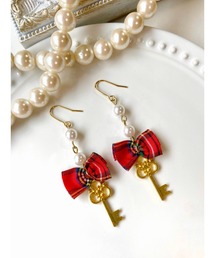 【MUURABBTI】チェックリボンと鍵のピアス(MA)