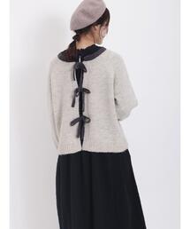 Samansa Mos2 | 配色リボン前後2WAYニット(カーディガン/ボレロ)