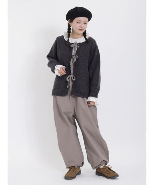Samansa Mos2（サマンサ モスモス）の「配色リボン前後2WAYニット（カーディガン/ボレロ・レディース・ベージュ/チャコールグレー/キナリ・F）」の7枚目の写真