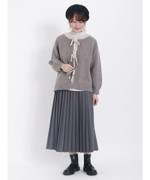 Samansa Mos2（サマンサ モスモス）の「配色リボン前後2WAYニット（カーディガン/ボレロ・レディース・ベージュ/チャコールグレー/キナリ・F）」の10枚目の写真