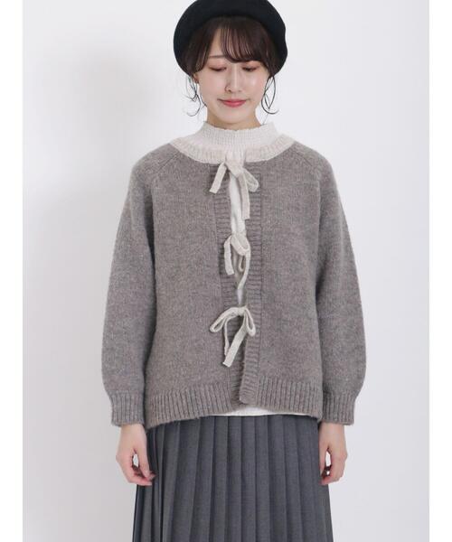 Samansa Mos2（サマンサ モスモス）の「配色リボン前後2WAYニット（カーディガン/ボレロ・レディース・ベージュ/チャコールグレー/キナリ・F）」の17枚目の写真