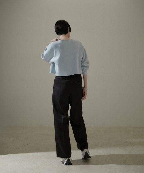 SALON adam et rope'(サロン アダム エ ロペ)の「スウェットライククロップドプルオーバー 無地/ボーダー【洗える】(Tシャツ/カットソー・レディース・ホワイト系その他3/サックスブルー/ブラック・FREE)」の6枚目の写真