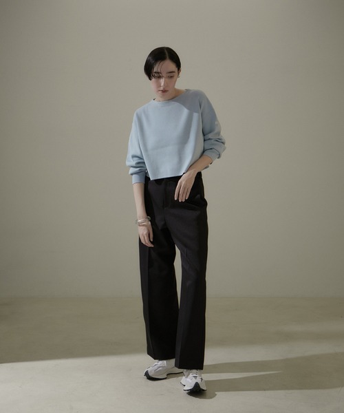 SALON adam et rope'(サロン アダム エ ロペ)の「スウェットライククロップドプルオーバー 無地/ボーダー【洗える】(Tシャツ/カットソー・レディース・ホワイト系その他3/サックスブルー/ブラック・FREE)」の11枚目の写真
