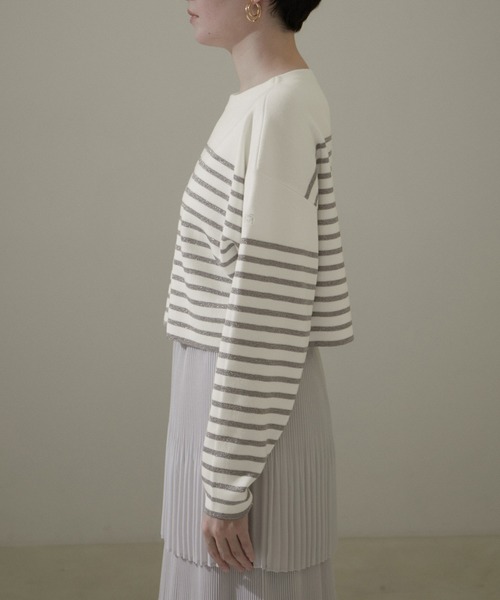SALON adam et rope'(サロン アダム エ ロペ)の「スウェットライククロップドプルオーバー 無地/ボーダー【洗える】(Tシャツ/カットソー・レディース・ホワイト系その他3/サックスブルー/ブラック・FREE)」の14枚目の写真