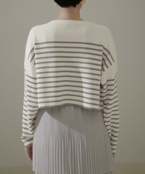 SALON adam et rope'(サロン アダム エ ロペ)の「スウェットライククロップドプルオーバー 無地/ボーダー【洗える】(Tシャツ/カットソー・レディース・ホワイト系その他3/サックスブルー/ブラック・FREE)」の15枚目の写真