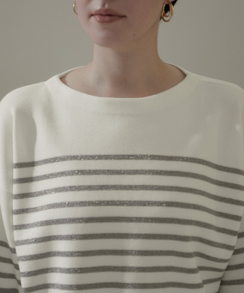 SALON adam et rope'(サロン アダム エ ロペ)の「スウェットライククロップドプルオーバー 無地/ボーダー【洗える】(Tシャツ/カットソー・レディース・ホワイト系その他3/サックスブルー/ブラック・FREE)」の16枚目の写真