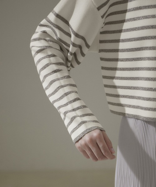 SALON adam et rope'(サロン アダム エ ロペ)の「スウェットライククロップドプルオーバー 無地/ボーダー【洗える】(Tシャツ/カットソー・レディース・ホワイト系その他3/サックスブルー/ブラック・FREE)」の18枚目の写真