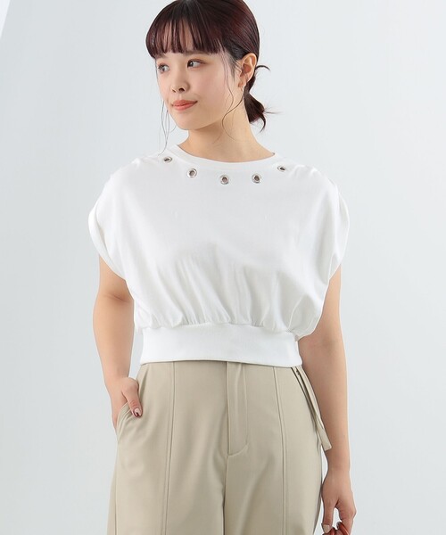 Ray BEAMS（レイビームス）の「Ray BEAMS / ハトメネック フレンチスリーブ Tシャツ（Tシャツ/カットソー・レディース・ブラック/ホワイト・ONE SIZE）」の10枚目の写真