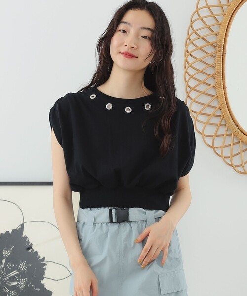 Ray BEAMS（レイビームス）の「Ray BEAMS / ハトメネック フレンチスリーブ Tシャツ（Tシャツ/カットソー・レディース・ブラック/ホワイト・ONE SIZE）」の8枚目の写真