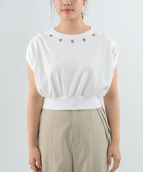 Ray BEAMS（レイビームス）の「Ray BEAMS / ハトメネック フレンチスリーブ Tシャツ（Tシャツ/カットソー・レディース・ブラック/ホワイト・ONE SIZE）」の12枚目の写真