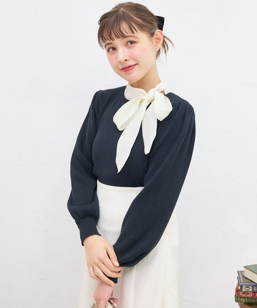 titty＆Co. PETIT（ティティアンドコープティ）の「【titty&Co.PETIT】リボンリブニットトップス（ニット/セーター・レディース・ブラック/ホワイト・FREE）」の11枚目の写真