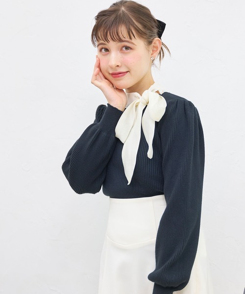titty＆Co. PETIT（ティティアンドコープティ）の「【titty&Co.PETIT】リボンリブニットトップス（ニット/セーター・レディース・ブラック/ホワイト・FREE）」の12枚目の写真