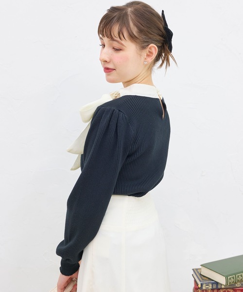 titty＆Co. PETIT（ティティアンドコープティ）の「【titty&Co.PETIT】リボンリブニットトップス（ニット/セーター・レディース・ブラック/ホワイト・FREE）」の5枚目の写真