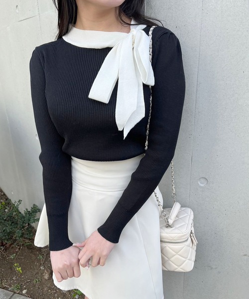 titty＆Co. PETIT（ティティアンドコープティ）の「【titty&Co.PETIT】リボンリブニットトップス（ニット/セーター・レディース・ブラック/ホワイト・FREE）」の20枚目の写真