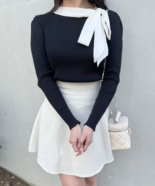 titty＆Co. PETIT（ティティアンドコープティ）の「【titty&Co.PETIT】リボンリブニットトップス（ニット/セーター・レディース・ブラック/ホワイト・FREE）」の16枚目の写真