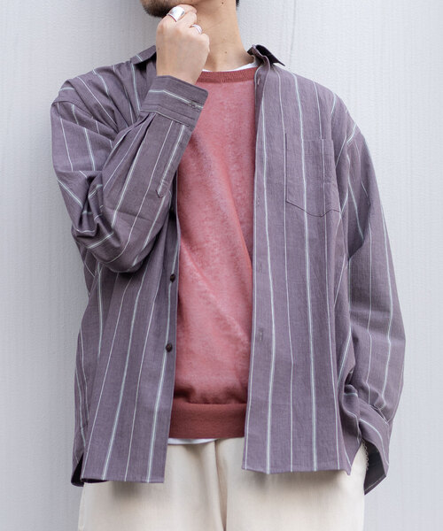 417 EDIFICE（フォーワンセブンエディフィス）の「ボイル レギュラーカラーストライプシャツ（シャツ/ブラウス・メンズ・ベージュ/ブラウン/ホワイト/サックスブルー・LARGE/MEDIUM/SMALL）」の2枚目の写真