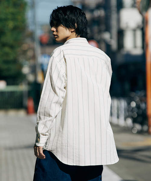 417 EDIFICE（フォーワンセブンエディフィス）の「ボイル レギュラーカラーストライプシャツ（シャツ/ブラウス・メンズ・ベージュ/ブラウン/ホワイト/サックスブルー・LARGE/MEDIUM/SMALL）」の16枚目の写真