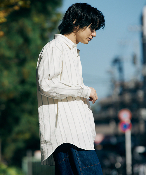 417 EDIFICE（フォーワンセブンエディフィス）の「ボイル レギュラーカラーストライプシャツ（シャツ/ブラウス・メンズ・ベージュ/ブラウン/ホワイト/サックスブルー・LARGE/MEDIUM/SMALL）」の17枚目の写真