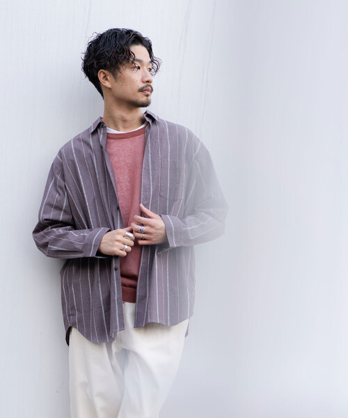 417 EDIFICE（フォーワンセブンエディフィス）の「ボイル レギュラーカラーストライプシャツ（シャツ/ブラウス・メンズ・ベージュ/ブラウン/ホワイト/サックスブルー・LARGE/MEDIUM/SMALL）」の21枚目の写真