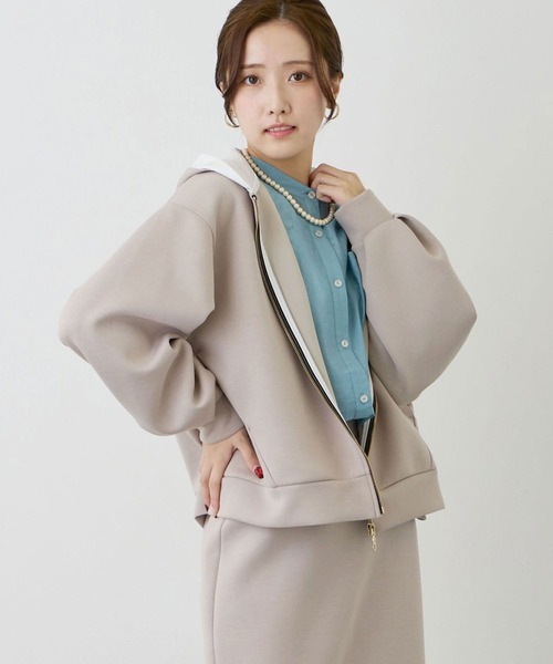 NICOLE white(ニコルホワイト)の「フルZIPパーカー/ダンボールポンチ(パーカー・レディース・ブラック/ベージュ/オフホワイト・FREE)」の3枚目の写真