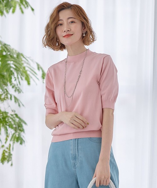 23区 S(ニジュウサンクチイサイサイズ)の「【Oggi4月号掲載/洗える】プレミアムビオコットン 半袖 ニット(アンサンブル・レディース・ピンク系/ライラック系/スモーキーグリーン系/ホワイト系/ネイビー系・32)」の5枚目の写真