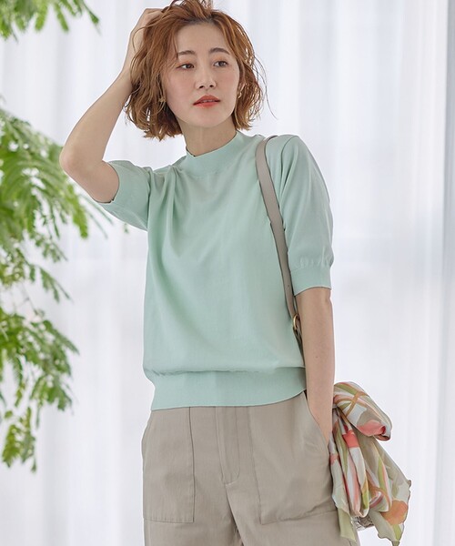 23区 S(ニジュウサンクチイサイサイズ)の「【Oggi4月号掲載/洗える】プレミアムビオコットン 半袖 ニット(アンサンブル・レディース・ピンク系/ライラック系/スモーキーグリーン系/ホワイト系/ネイビー系・32)」の3枚目の写真