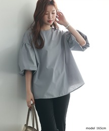 ネック2TYPE選べるバルーンスリーブブラウス 二の腕カバー&体型カバー オフィスカジュアル きれいめカジュアル