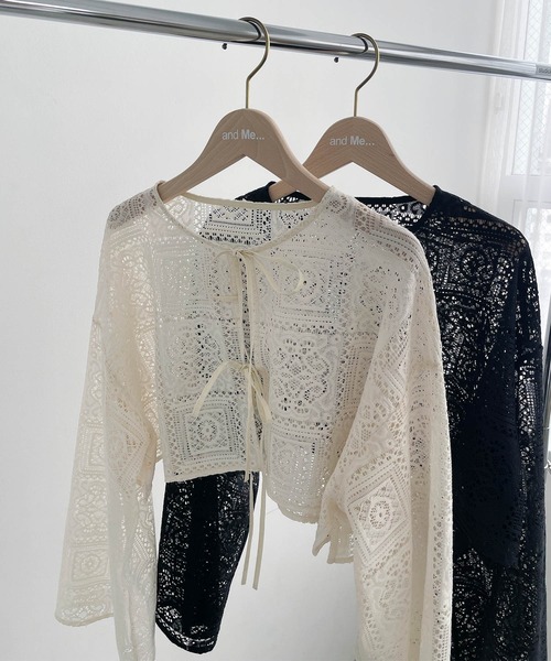 セール】ショート丈レースシアーカーディガントップス（カーディガン