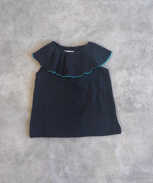 HOGAN RANCH WEAR（ホーガンランチウエア）の「ニットサッカーフリルカラーノースリーブカットソー（80～140cm）（Tシャツ/カットソー・キッズ・ピンク/チャコール/イエロー・140/130/120/110/100/90/80）」の2枚目の写真