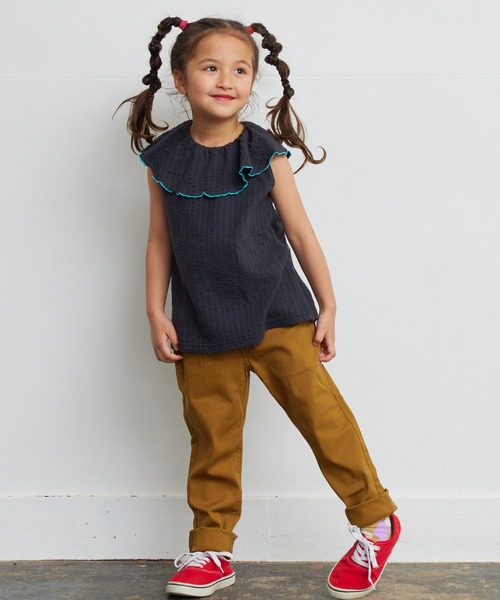 HOGAN RANCH WEAR（ホーガンランチウエア）の「ニットサッカーフリルカラーノースリーブカットソー（80～140cm）（Tシャツ/カットソー・キッズ・ピンク/チャコール/イエロー・140/130/120/110/100/90/80）」の6枚目の写真