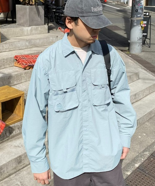 Franklin Climbing（フランクリンクライミング）の「【ESSENTIAL】アウトポケットナイロンシャツ《UVカット・撥水》（シャツ/ブラウス・メンズ・ブラック/ホワイト系その他/サックスブルー・MEDIUM/LARGE/X-LARGE）」の3枚目の写真