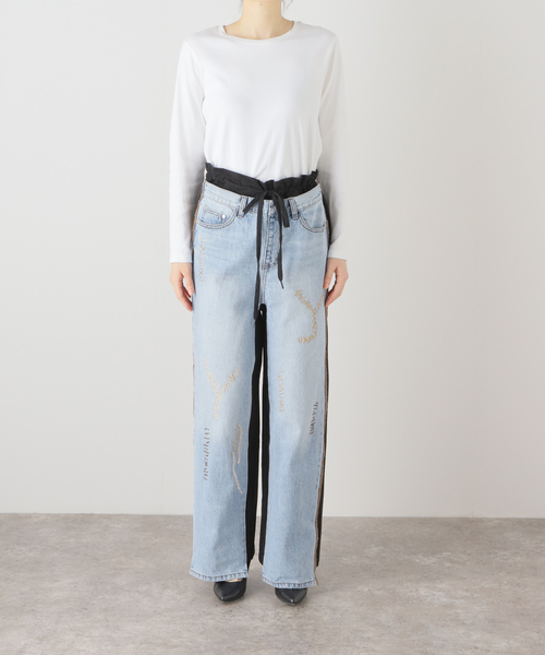 OPEN Yy(オープンワイワイ)の「【OPEN YY / オープンワイワイ】YY STICH FRONT JEAN COTTON PANTS(その他パンツ・レディース・ブラック・SMALL)」の2枚目の写真