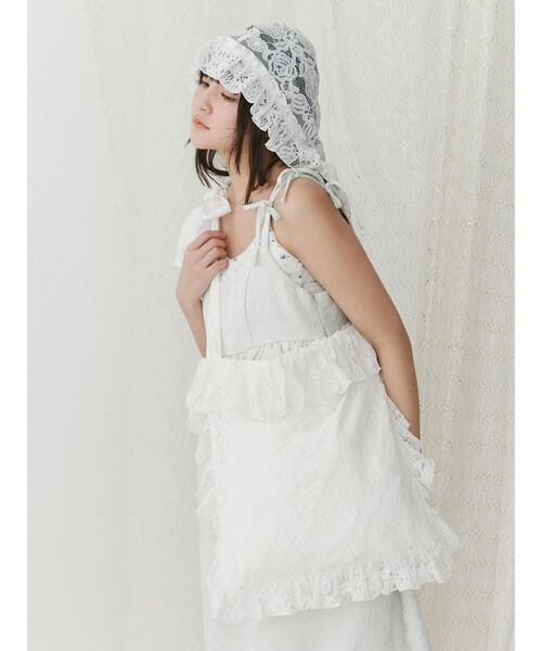 merry jenny(メリージェニー)の「flowerレースフリルトート(トートバッグ・レディース・オフホワイト/ブラック/ピンク・FREE)」の9枚目の写真