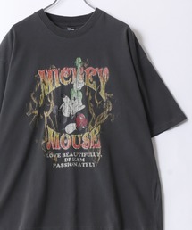 Disney/ディズニー ミッキーマウス ヴィランズ ピグメント ヴィンテージ加工 フロント バックプリント オーバーサイズ ロックバンド半袖Tシャツ レディース メンズ