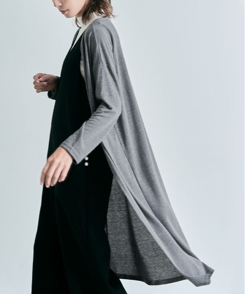 kirakiraShop(キラキラショップ)の「薄手 ニットソー ロング カーディガン(カーディガン/ボレロ・レディース・モカ/ブラック/ライトグレー/ブルー/ネイビー/チャコール/ベージュ系その他・FREE/L)」の4枚目の写真