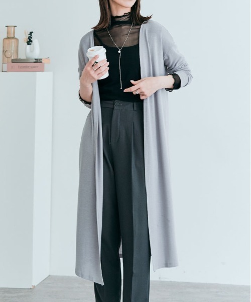 kirakiraShop(キラキラショップ)の「薄手 ニットソー ロング カーディガン(カーディガン/ボレロ・レディース・モカ/ブラック/ライトグレー/ブルー/ネイビー/チャコール/ベージュ系その他・FREE/L)」の3枚目の写真