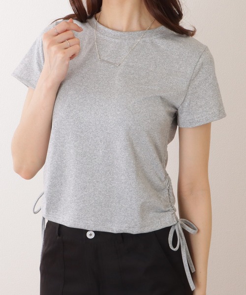 Lace Ladies（レースレディース）の「サイド ギャザー クルーネック 半袖 Tシャツ（Tシャツ/カットソー・レディース・モカ/ホワイト/ピンク/ブラック/グレー・M/XL）」の4枚目の写真