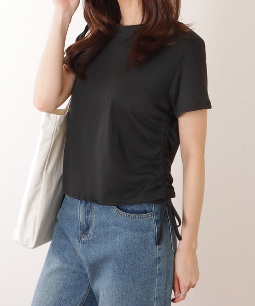 セール】サイド ギャザー クルーネック 半袖 Tシャツ（Tシャツ