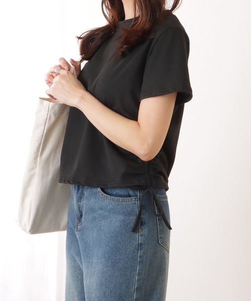 セール】サイド ギャザー クルーネック 半袖 Tシャツ（Tシャツ