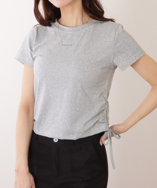 セール】サイド ギャザー クルーネック 半袖 Tシャツ（Tシャツ