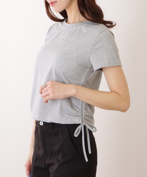 Lace Ladies（レースレディース）の「サイド ギャザー クルーネック 半袖 Tシャツ（Tシャツ/カットソー・レディース・モカ/ホワイト/ピンク/ブラック/グレー・M/XL）」の7枚目の写真