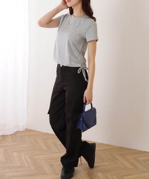 Lace Ladies（レースレディース）の「サイド ギャザー クルーネック 半袖 Tシャツ（Tシャツ/カットソー・レディース・モカ/ホワイト/ピンク/ブラック/グレー・M/XL）」の8枚目の写真