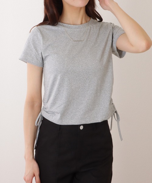 Lace Ladies（レースレディース）の「サイド ギャザー クルーネック 半袖 Tシャツ（Tシャツ/カットソー・レディース・モカ/ホワイト/ピンク/ブラック/グレー・M/XL）」の9枚目の写真