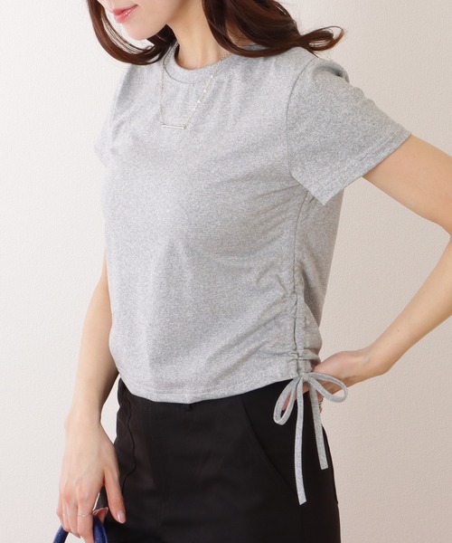 Lace Ladies（レースレディース）の「サイド ギャザー クルーネック 半袖 Tシャツ（Tシャツ/カットソー・レディース・モカ/ホワイト/ピンク/ブラック/グレー・M/XL）」の10枚目の写真