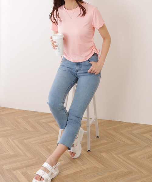 Lace Ladies（レースレディース）の「サイド ギャザー クルーネック 半袖 Tシャツ（Tシャツ/カットソー・レディース・モカ/ホワイト/ピンク/ブラック/グレー・M/XL）」の15枚目の写真