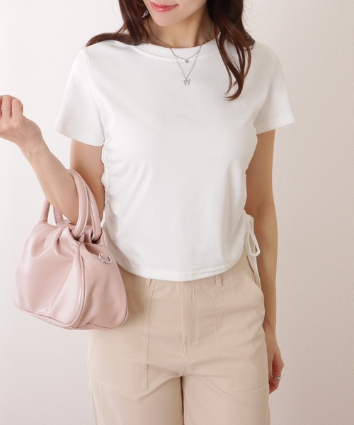 セール】サイド ギャザー クルーネック 半袖 Tシャツ（Tシャツ