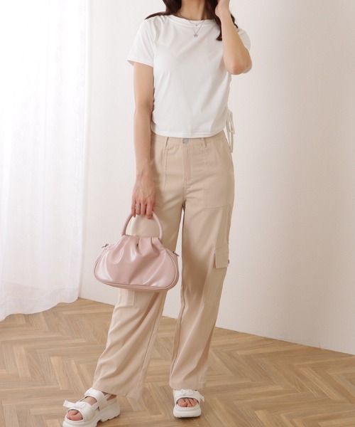 Lace Ladies（レースレディース）の「サイド ギャザー クルーネック 半袖 Tシャツ（Tシャツ/カットソー・レディース・モカ/ホワイト/ピンク/ブラック/グレー・M/XL）」の17枚目の写真